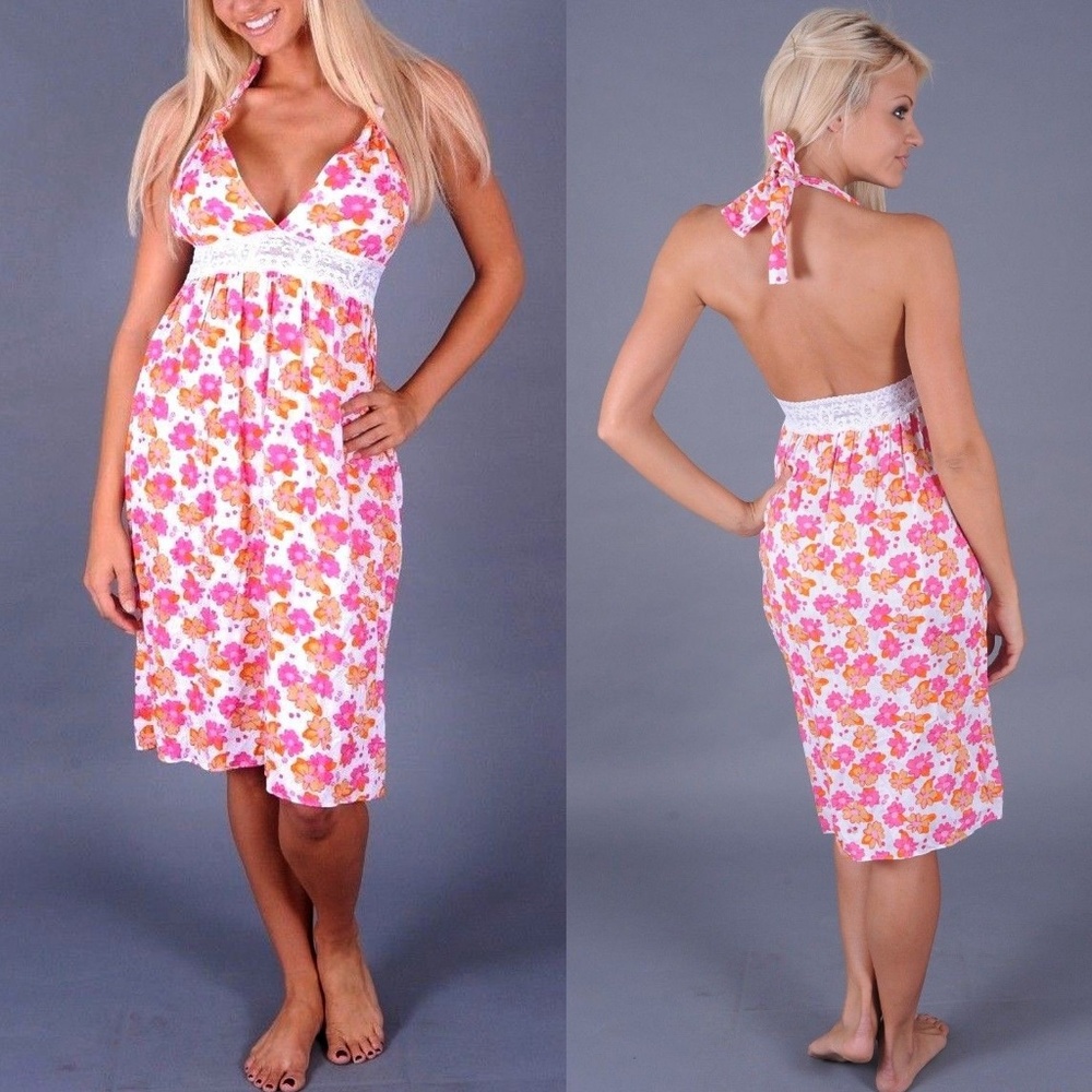 ✅ 4/$20 New Womens Halter Midi Dress Floral XS-S